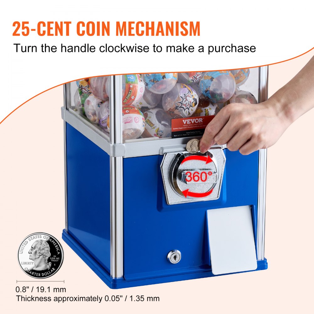 25"H Gumball Machine Vending Coin Bank Vintage Gumballs Dispenser PS Bule