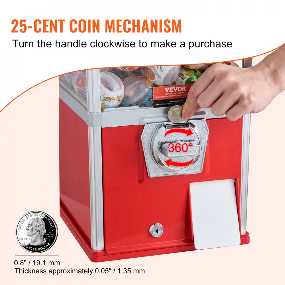 25"H Gumball Machine Vending Coin Bank Vintage Gumballs Dispenser PS Red