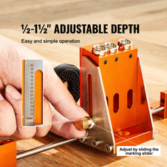 Pocket Hole Jig Kit, 34 Pcs Pocket Hole Jig System with 11" C-clamp,  Fixture, Step Drills, Wrenches, Drill Stop Rings, Square Drive Bits, Toolbox, Adjustable, for DIY Carpentry Projects