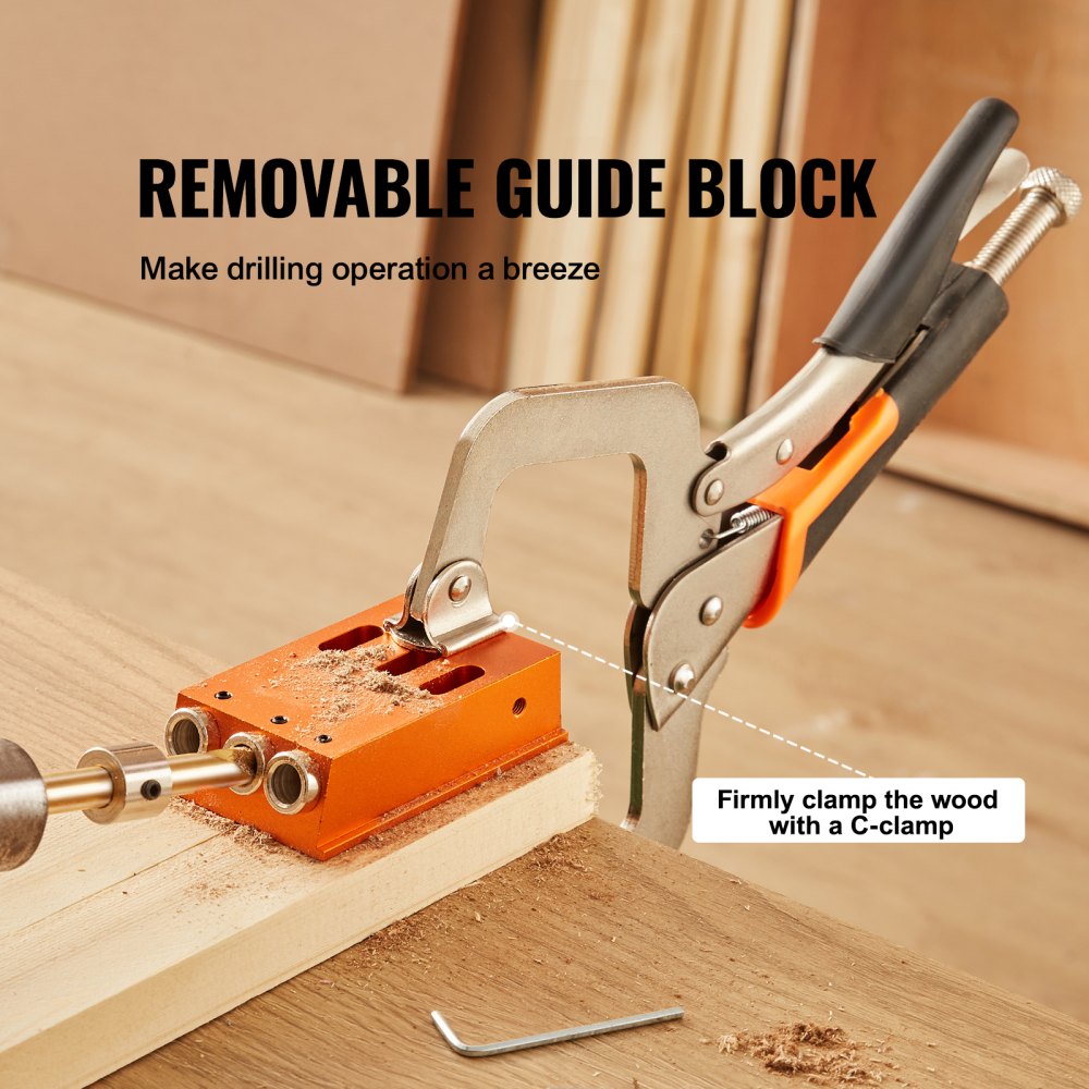 Pocket Hole Jig Kit, 34 Pcs Pocket Hole Jig System with 11" C-clamp,  Fixture, Step Drills, Wrenches, Drill Stop Rings, Square Drive Bits, Toolbox, Adjustable, for DIY Carpentry Projects