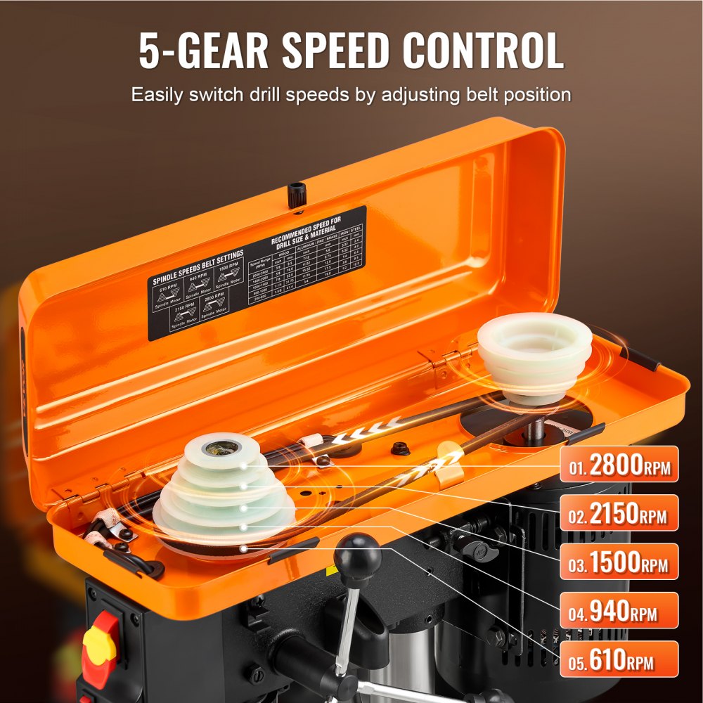 10in Benchtop Drill Press Tabletop Drilling Machine 610-2800RPM Adjustable