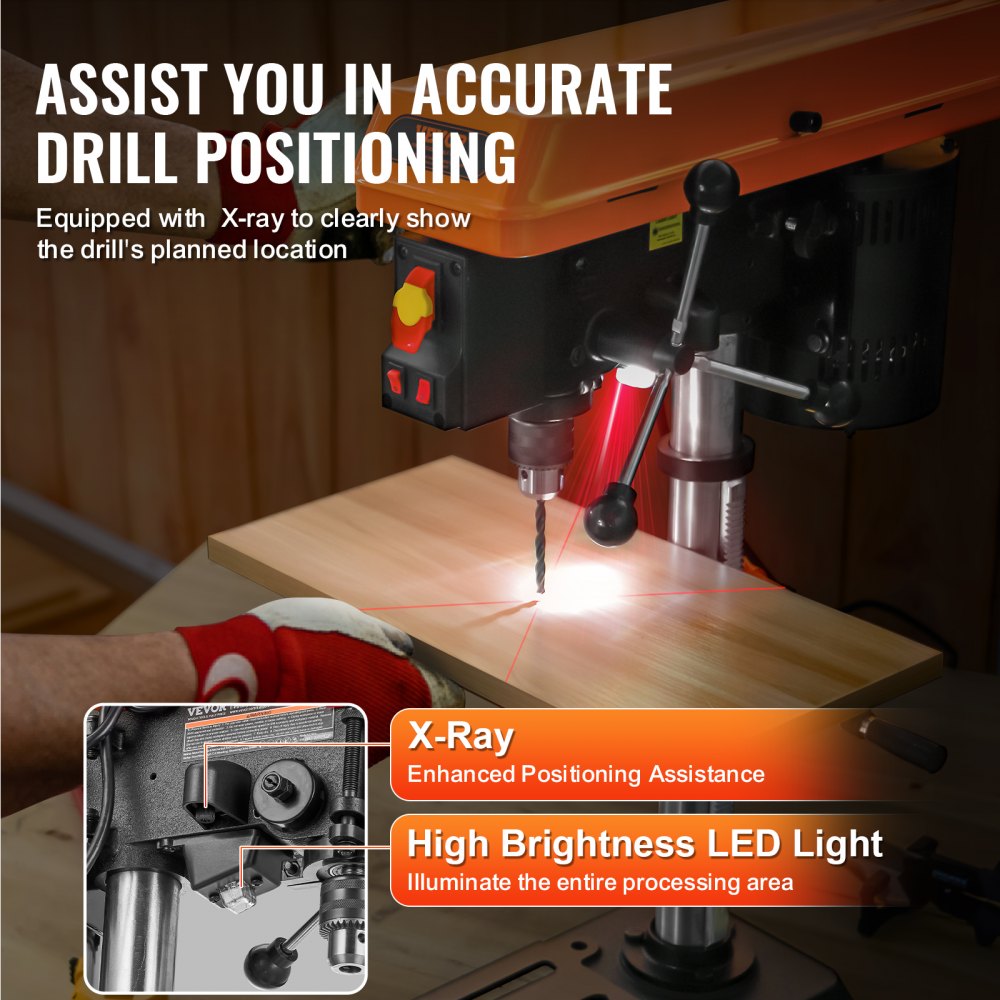 10in Benchtop Drill Press Tabletop Drilling Machine 610-2800RPM Adjustable