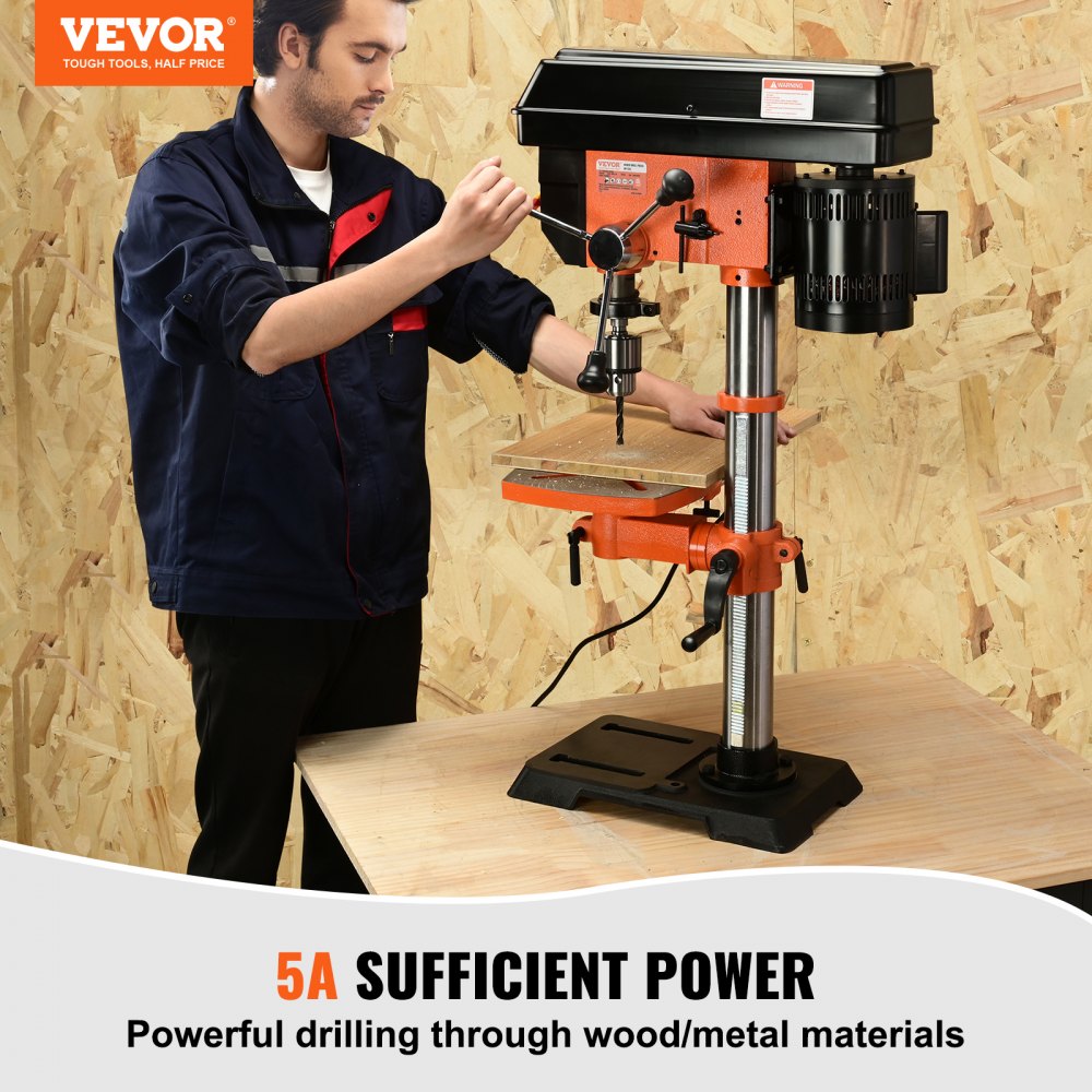 12 in Benchtop Drill Press, 5 Amp 120V, Variable Speed Cast Iron Bench Drill Press, 12 in Swing Distance 0-45° Tiltling Worktable with Laser Work Light, Tabletop Drilling Machine for Wood Metal