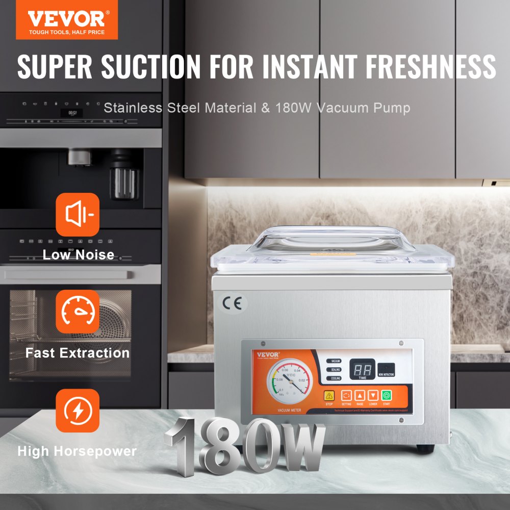 Chamber Vacuum Sealer, 260W Sealing Power, Vacuum Packing Machine for Wet Foods, Meats, Marinades and More, Compact Size with 15.7" Sealing Length, Applied in Home Kitchen and Commercial Use
