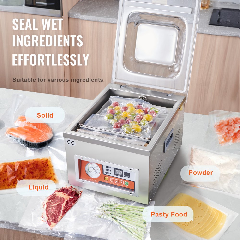 Chamber Vacuum Sealer, 260W Sealing Power, Vacuum Packing Machine for Wet Foods, Meats, Marinades and More, Compact Size with 15.7" Sealing Length, Applied in Home Kitchen and Commercial Use
