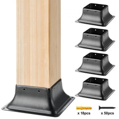 4x4 Post Base 4Pcs, Internal 3.6"x3.6" Heavy Duty Powder-Coated Steel Post Bracket Fit for Standard Wood Post Anchor, Decking Post Base for Deck Porch Handrail Railing Support