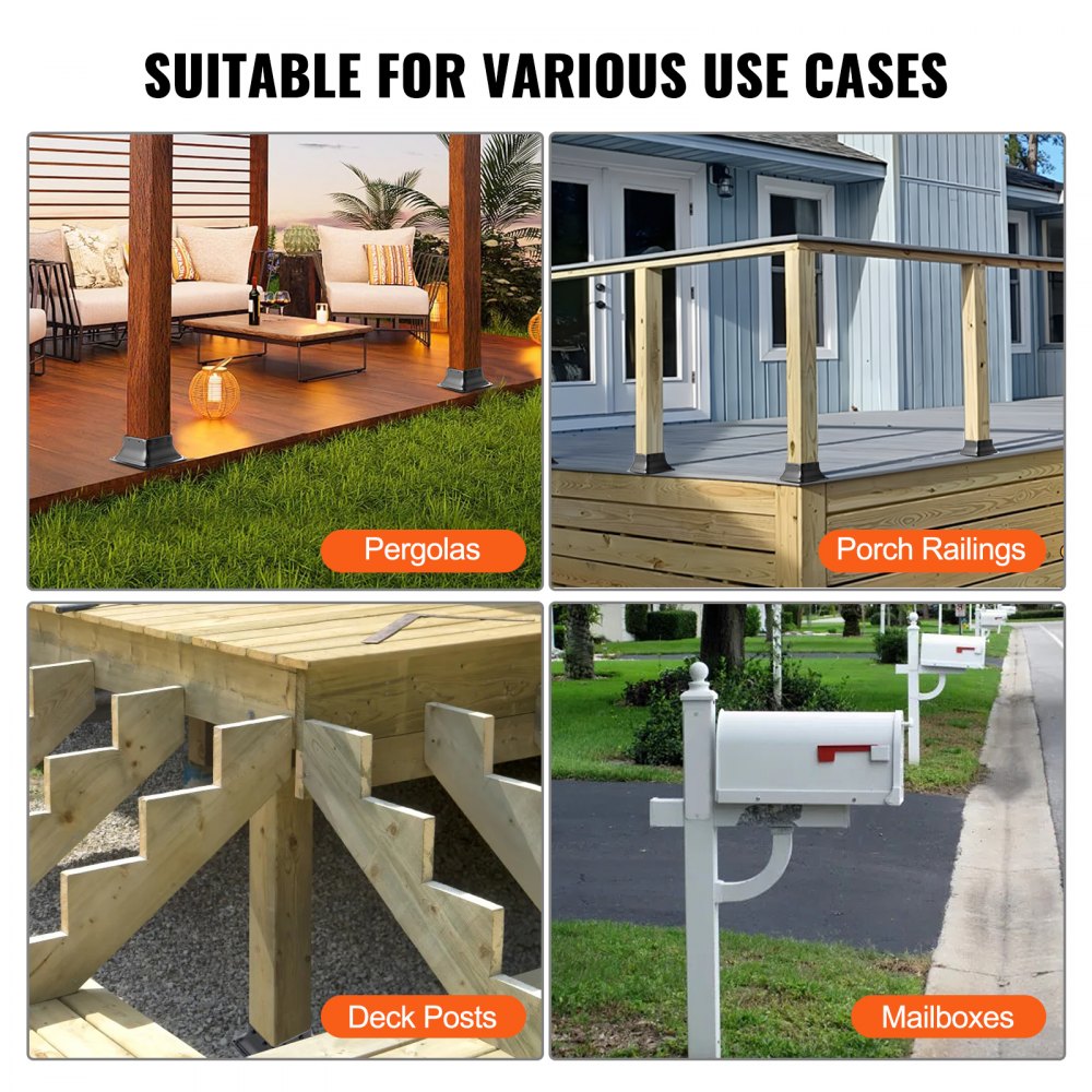 4x4 Post Base 4Pcs, Internal 3.6"x3.6" Heavy Duty Powder-Coated Steel Post Bracket Fit for Standard Wood Post Anchor, Decking Post Base for Deck Porch Handrail Railing Support