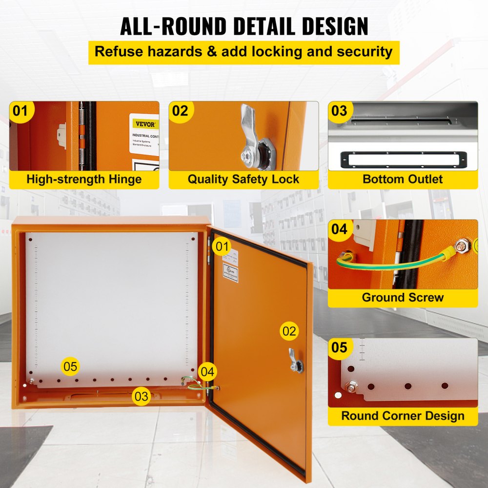Electrical Enclosure, 20"x20"x6", Tested to UL Standards NEMA 4 Outdoor Enclosure, IP65 Waterproof & Dustproof Cold-Rolled Carbon Steel Hinged Junction Box for Outdoor Indoor Use, with Rain H