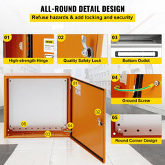 Electrical Enclosure, 20"x20"x6", Tested to UL Standards NEMA 4 Outdoor Enclosure, IP65 Waterproof & Dustproof Cold-Rolled Carbon Steel Hinged Junction Box for Outdoor Indoor Use, with Rain H