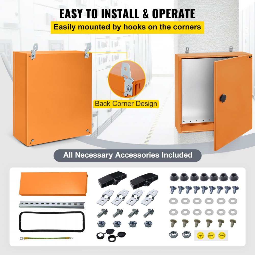 Electrical Enclosure, 20"x20"x6", Tested to UL Standards NEMA 4 Outdoor Enclosure, IP65 Waterproof & Dustproof Cold-Rolled Carbon Steel Hinged Junction Box for Outdoor Indoor Use, with Rain H