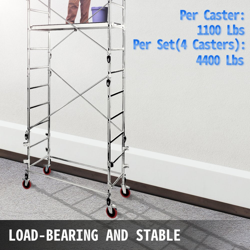 Scaffolding Wheels Set, Heavy Duty 4-Pack 8" Scaffolding Casters, with 4400 Lbs Per Set and Locking Stem Casters with Brake, Polyurethane Replacement for Scaffold, Shelves, Workbench