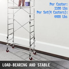 Scaffolding Wheels Set, Heavy Duty 4-Pack 8" Scaffolding Casters, with 4400 Lbs Per Set and Locking Stem Casters with Brake, Polyurethane Replacement for Scaffold, Shelves, Workbench
