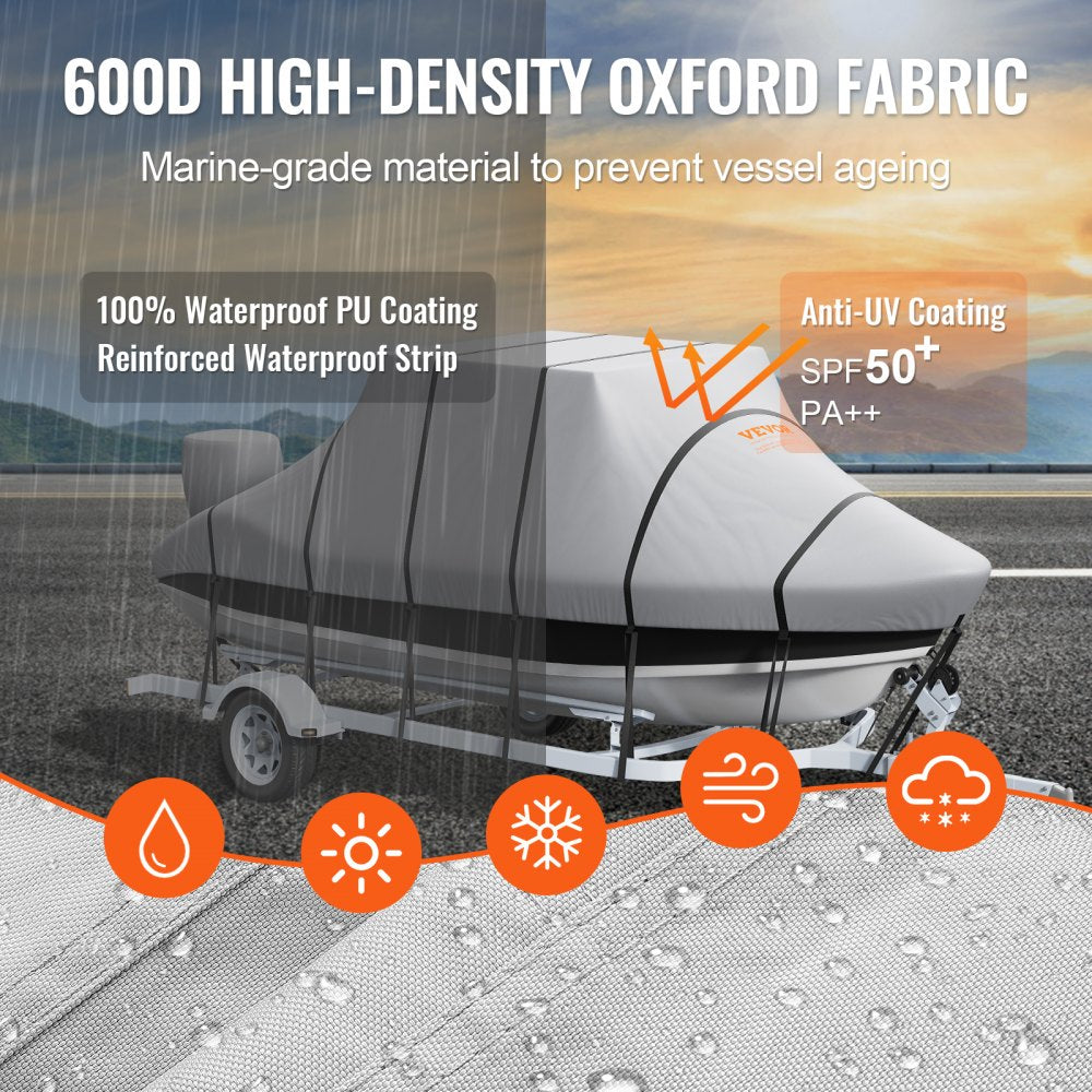 T Top Boat Cover, 20`-22` Waterproof Trailerable T-Top Boat Cover, 600D Marine Grade PU Oxford, with Windproof Buckle Straps, for Center Console Boat with T Top Roof, Fits 20`-22`L x 106"W, Grey