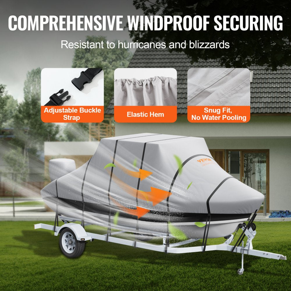 T Top Boat Cover, 20`-22` Waterproof Trailerable T-Top Boat Cover, 600D Marine Grade PU Oxford, with Windproof Buckle Straps, for Center Console Boat with T Top Roof, Fits 20`-22`L x 106"W, Grey