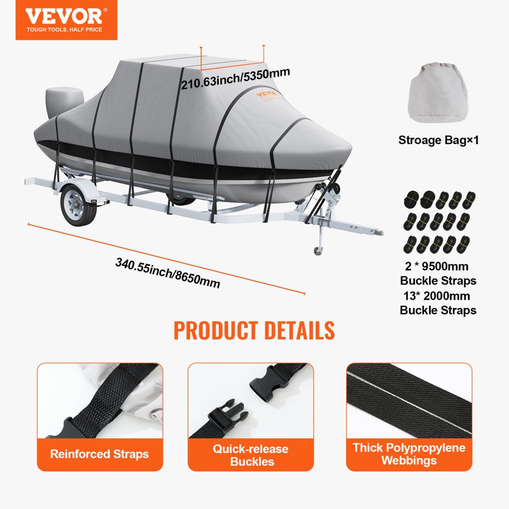 T Top Boat Cover, 20`-22` Waterproof Trailerable T-Top Boat Cover, 600D Marine Grade PU Oxford, with Windproof Buckle Straps, for Center Console Boat with T Top Roof, Fits 20`-22`L x 106"W, Grey