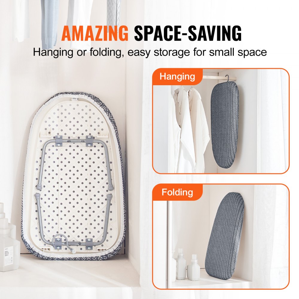 Compact tabletop ironing board with heat-resistant cover and sturdy folding legs.