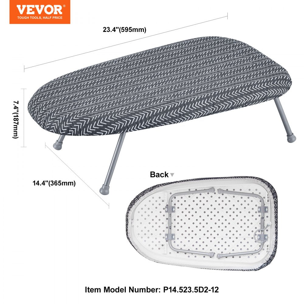 Compact tabletop ironing board with heat-resistant cover and foldable design.