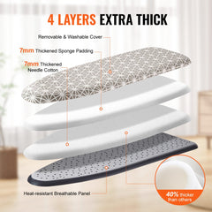 Bostome ironing board with a 51" x 13" surface and 7 adjustable heights for comfort.