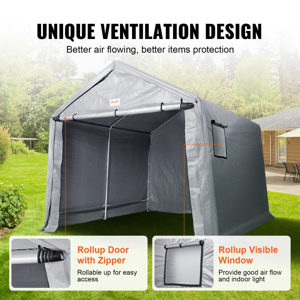 Portable Shed Outdoor Storage Shelter, 10 x 10 x 8.5 ft Heavy Duty All-Season Instant Storage Tent Tarp Sheds with Roll-up Zipper Door and Ventilated Windows For Motorcycle, Bike, Garden Tools