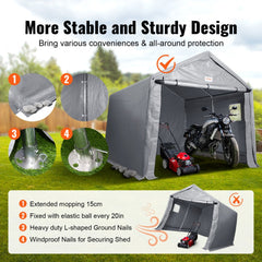 Portable Shed Outdoor Storage Shelter, 10 x 10 x 8.5 ft Heavy Duty All-Season Instant Storage Tent Tarp Sheds with Roll-up Zipper Door and Ventilated Windows For Motorcycle, Bike, Garden Tools