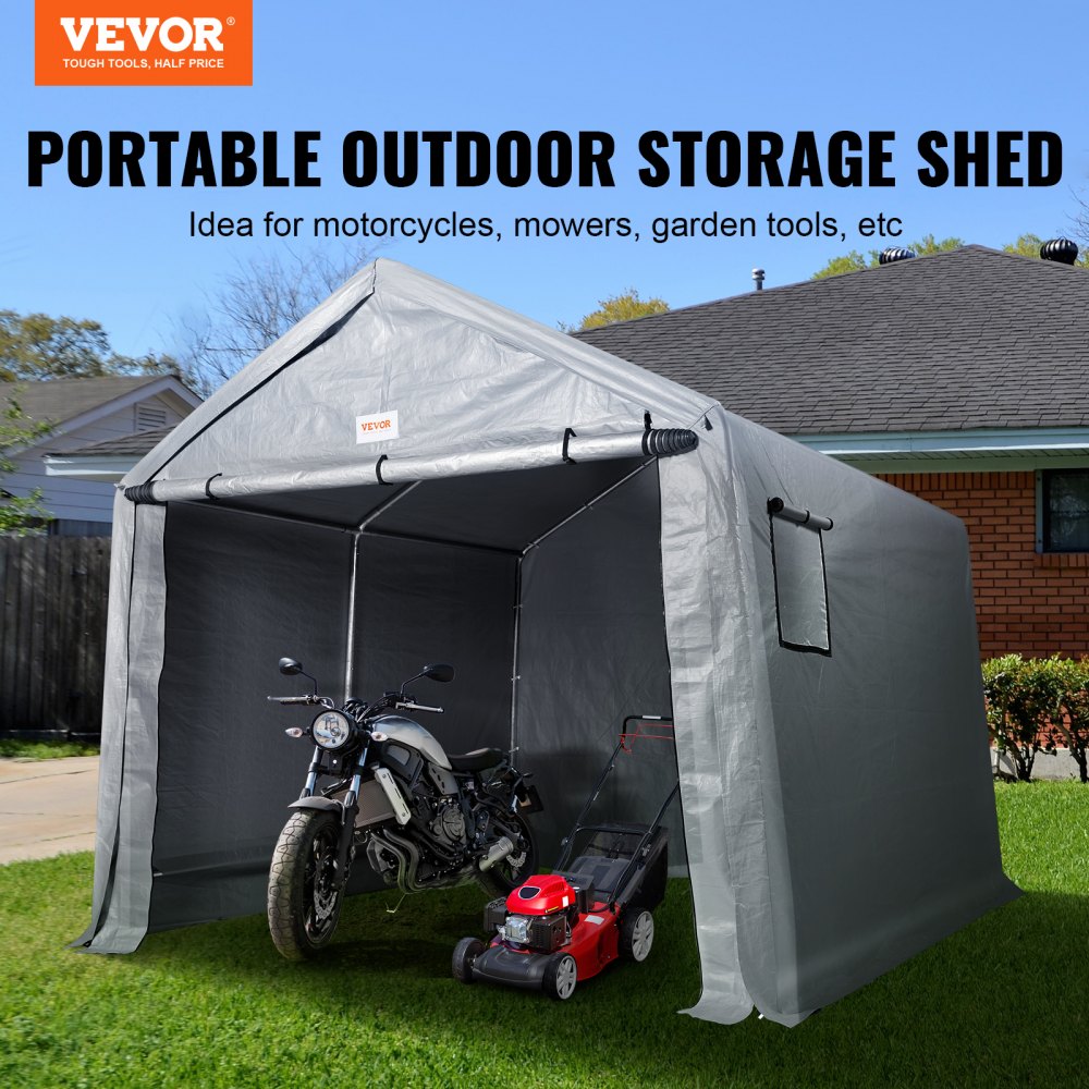 Portable Shed Outdoor Storage Shelter, 8 x 14 x 7.6 ft Heavy Duty  Instant Storage Tent Tarp Sheds with Roll-up Zipper Door and Ventilated Windows For Motorcycle, Bike, Garden Tools