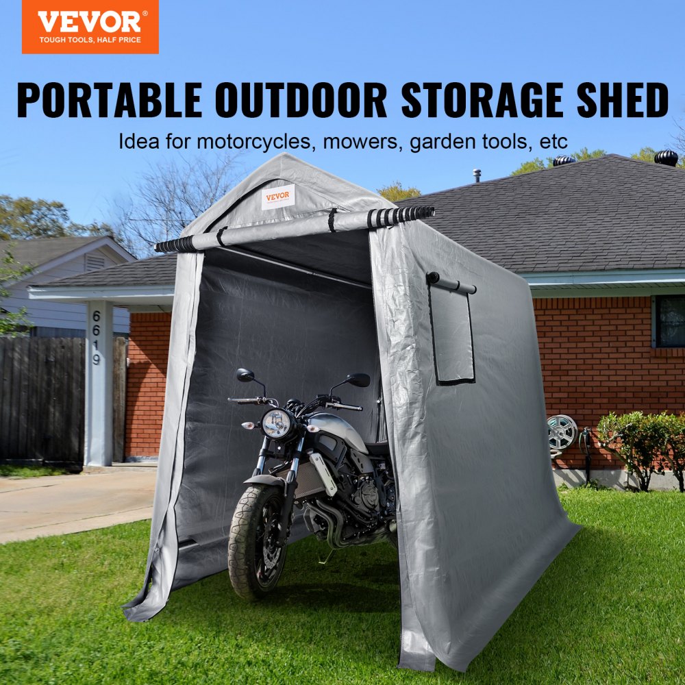 Portable Shed Outdoor Storage Shelter, 6 x 8 x 7 ft Heavy Duty All-Season Instant Storage Tent Tarp Sheds with Roll-up Zipper Door and Ventilated Windows For Motorcycle, Bike, Garden Tools