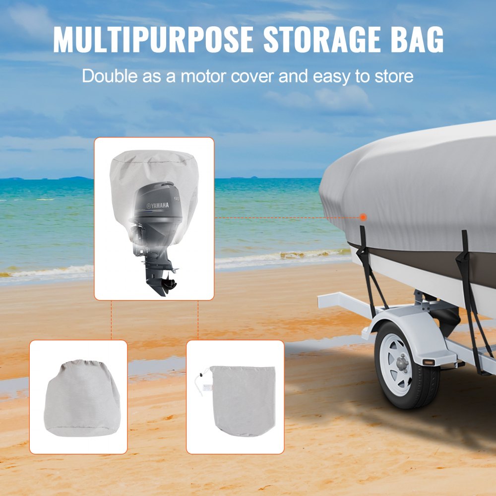 Boat Cover, 23`-24` Trailerable Waterproof Boat Cover, 600D Marine Grade PU Oxford, with Motor Cover and Buckle Straps, for V-Hull, Tri-Hull, Fish Ski Boat, Runabout, Bass Boat, Grey