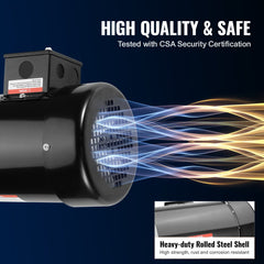 2HP Electric Motor 3450 rpm, AC 230V/460V, 56C Frame, Air Compressor Motor 3-Phase, 5/8" Keyed Shaft, CW/CCW Rotation for Agricultural Machinery and General Equipment