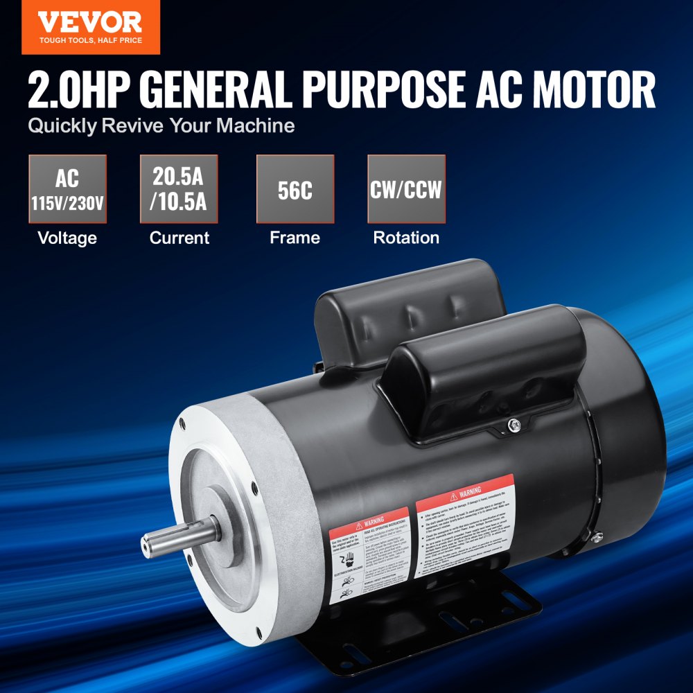 2HP Electric Motor 1725 rpm, AC 115V/230V, 56C Frame, Air Compressor Motor Single Phase, 5/8" Keyed Shaft, CW/CCW Rotation for Agricultural Machinery and General Equipment