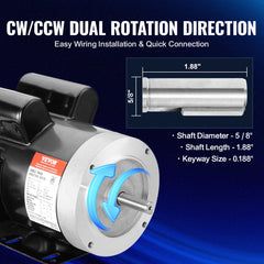 2HP Electric Motor 1725 rpm, AC 115V/230V, 56C Frame, Air Compressor Motor Single Phase, 5/8" Keyed Shaft, CW/CCW Rotation for Agricultural Machinery and General Equipment