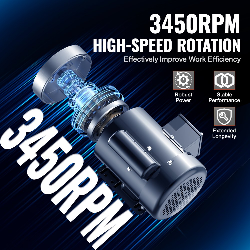 Bostome 1HP air compressor motor with 3450 RPM, 56C frame, and dual rotation options.