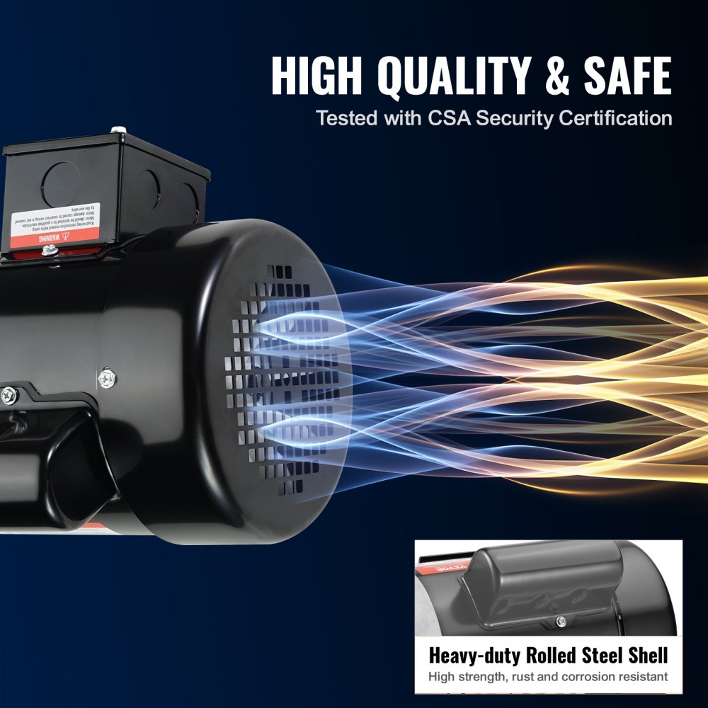 Bostome 1HP air compressor motor with 3450 RPM, 56C frame, and dual rotation options.