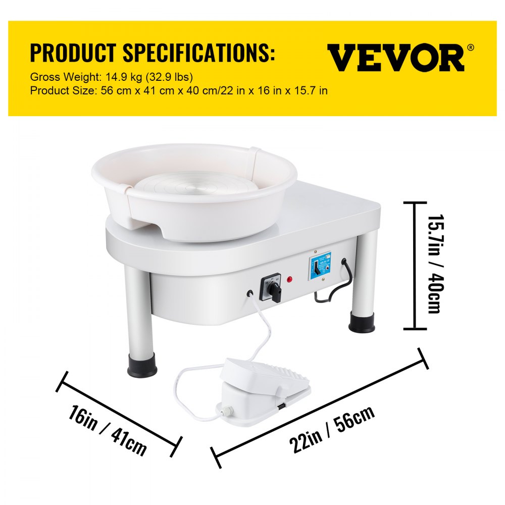 280w 25cm Electric Pottery Wheel Ceramic Machine Work Clay Art Craft Diy 110v