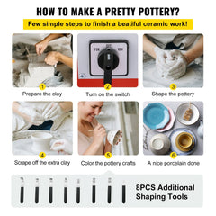 Bostome 25cm pottery wheel machine with 280W motor and sculpting tools.