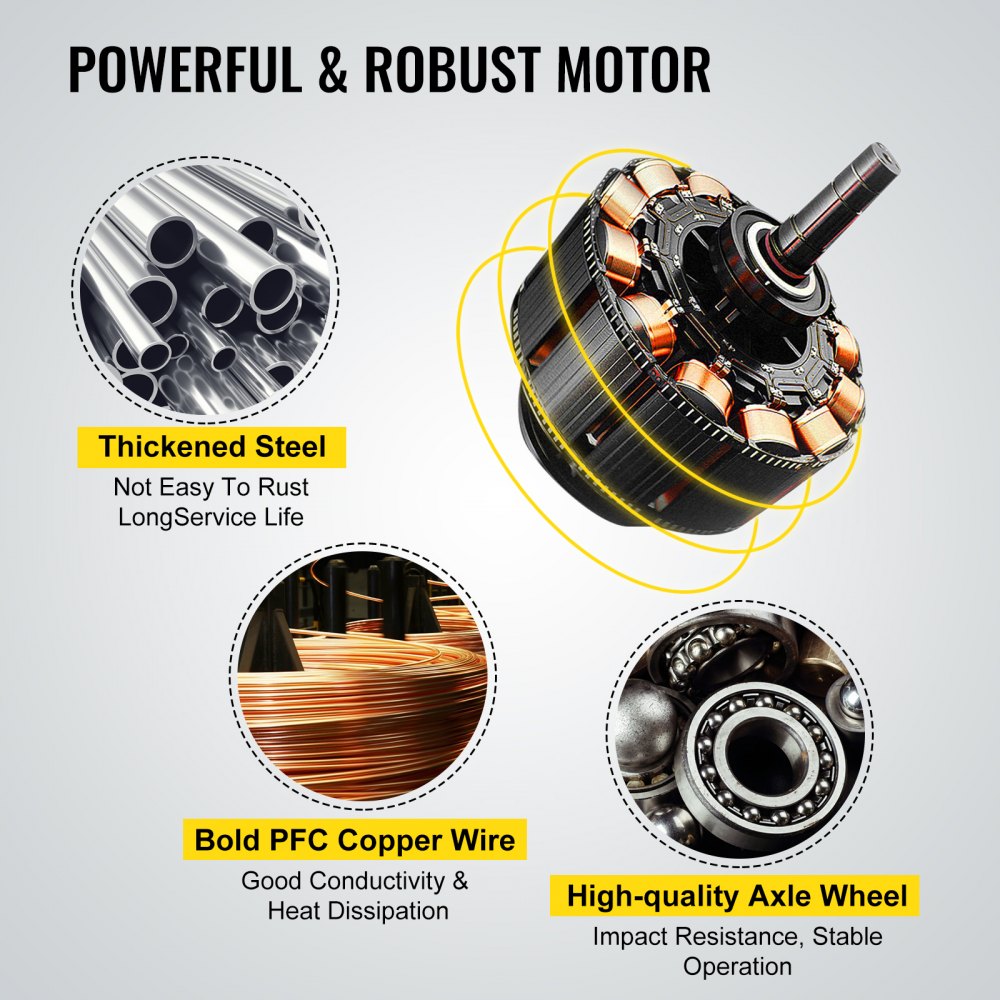 Close-up of electric pottery wheel's robust motor, thick steel, bold PFC copper wire, and high-quality axle wheel.