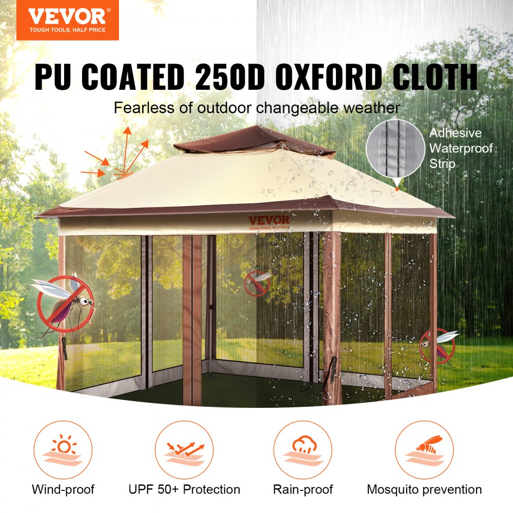 Patio Gazebo, 11 x 11 FT Pop up Gazebo for 8-10 Person, with Mosquito Netting, Metal Frame, and PU Coated 250D Oxford Cloth, Outdoor Canopy Shelter for Patio, Backyard, Lawn, Garden, Deck