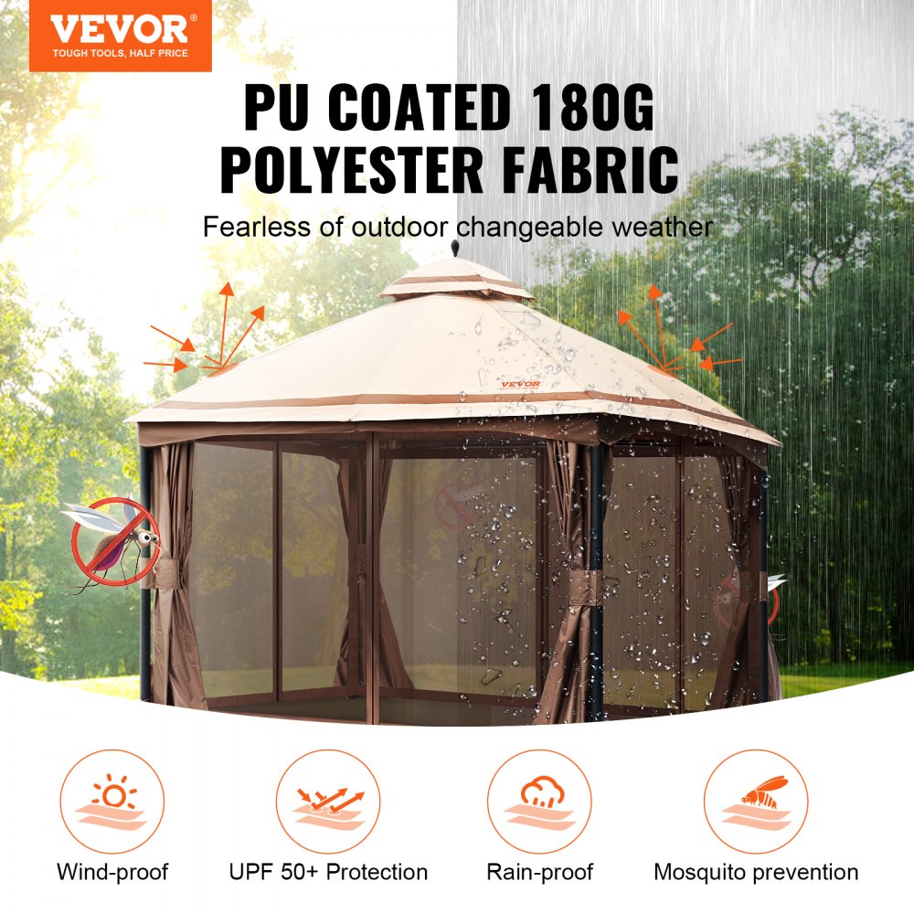 Patio Gazebo for 10-12 Person, 10 x 13 FT Backyard Gazebo, with Mosquito Netting, Metal Frame, and PU Coated 180G Polyester, Outdoor Canopy Shelter for Patio, Backyard, Lawn, Garden, Deck