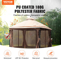 Patio Gazebo for 10-12 Person, 10 x 13 FT Backyard Gazebo, with Mosquito Netting, Metal Frame, and PU Coated 180G Polyester, Outdoor Canopy Shelter for Patio, Backyard, Lawn, Garden, Deck