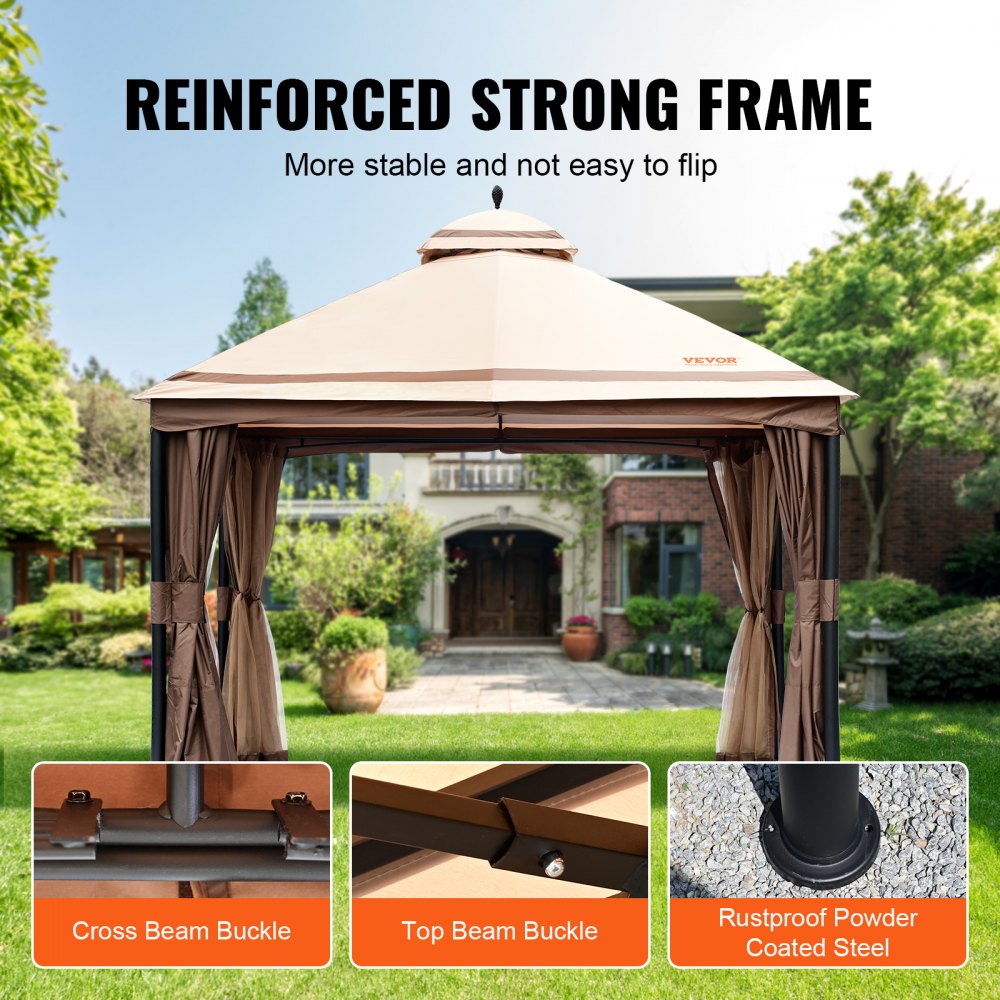Patio Gazebo for 10-12 Person, 10 x 13 FT Backyard Gazebo, with Mosquito Netting, Metal Frame, and PU Coated 180G Polyester, Outdoor Canopy Shelter for Patio, Backyard, Lawn, Garden, Deck