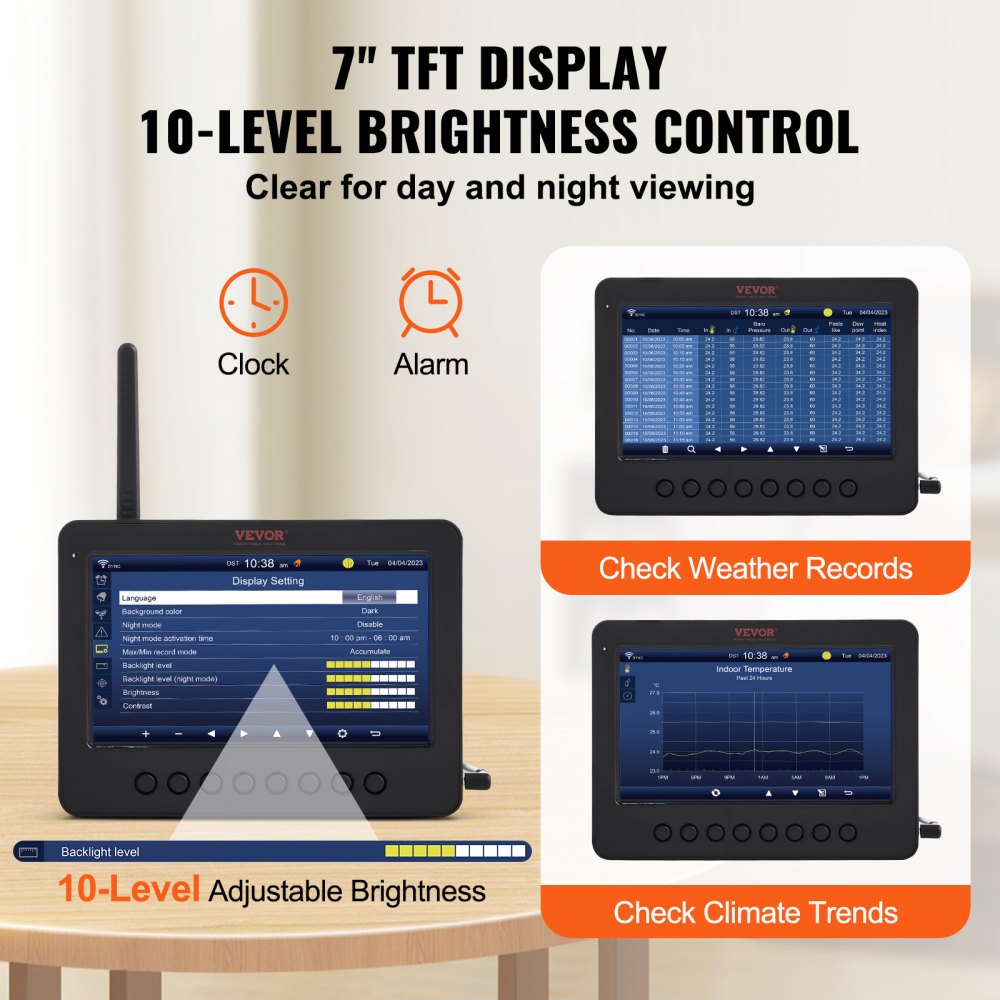 7-in-1 Wi-Fi Weather Station 7 in TFT Display Wireless Outdoor Sensor