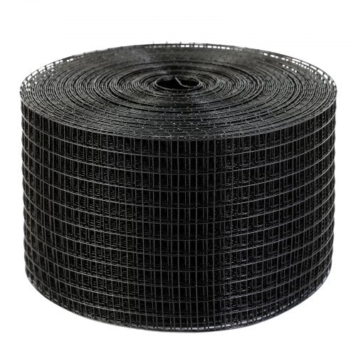 Rolled black PVC-coated wire mesh for solar panel bird guard, 8in x 100ft.