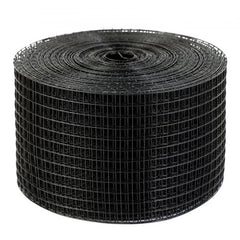 Rolled black PVC-coated wire mesh for solar panel bird guard, 8in x 100ft.