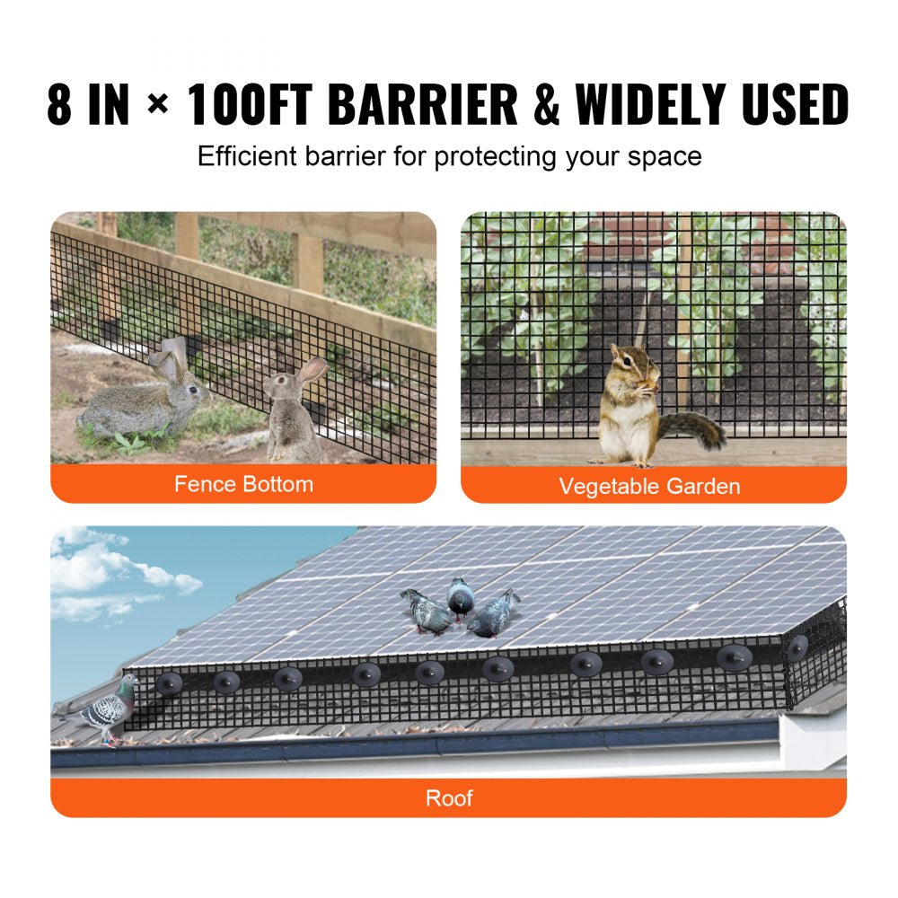 8in x 100ft PVC coated mesh bird guard for solar panels with stainless steel fasteners.