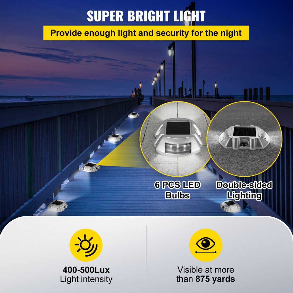 Driveway Lights 16-Pack Solar Driveway Lights Bright White with Screw Solar Deck Lights Outdoor Waterproof Wireless Dock Lights 6 LEDs for Path Warning Garden Walkway Sidewalk Steps