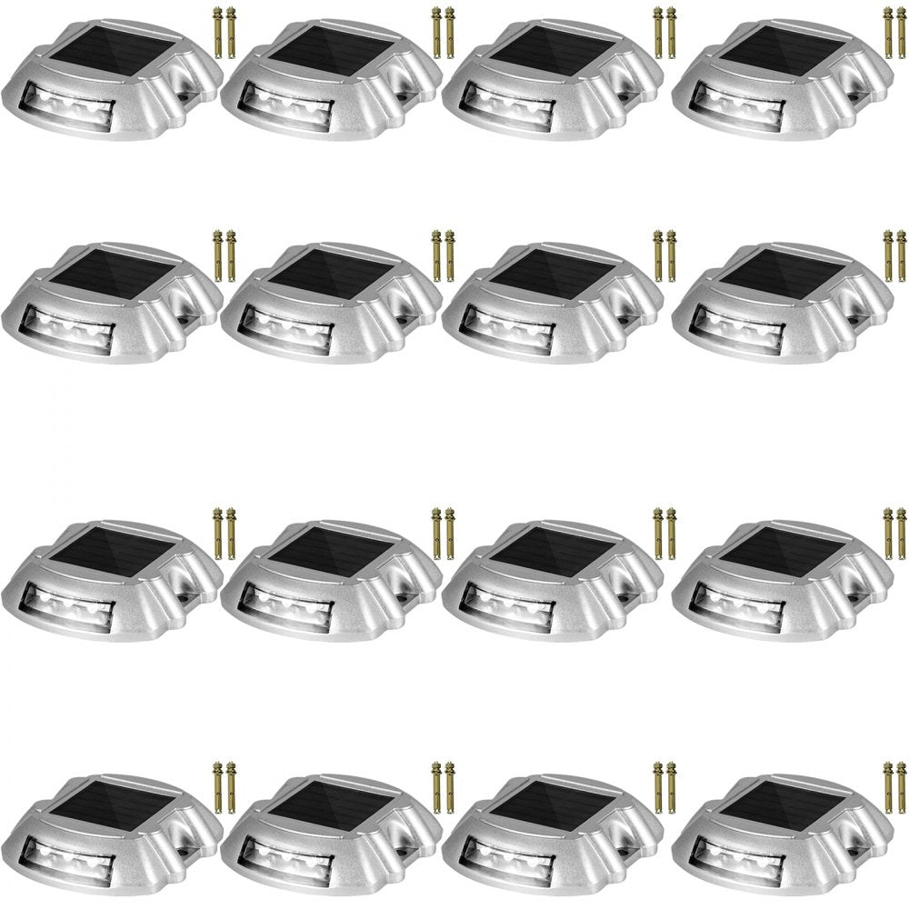 Driveway Lights 16-Pack Solar Driveway Lights Bright White with Screw Solar Deck Lights Outdoor Waterproof Wireless Dock Lights 6 LEDs for Path Warning Garden Walkway Sidewalk Steps