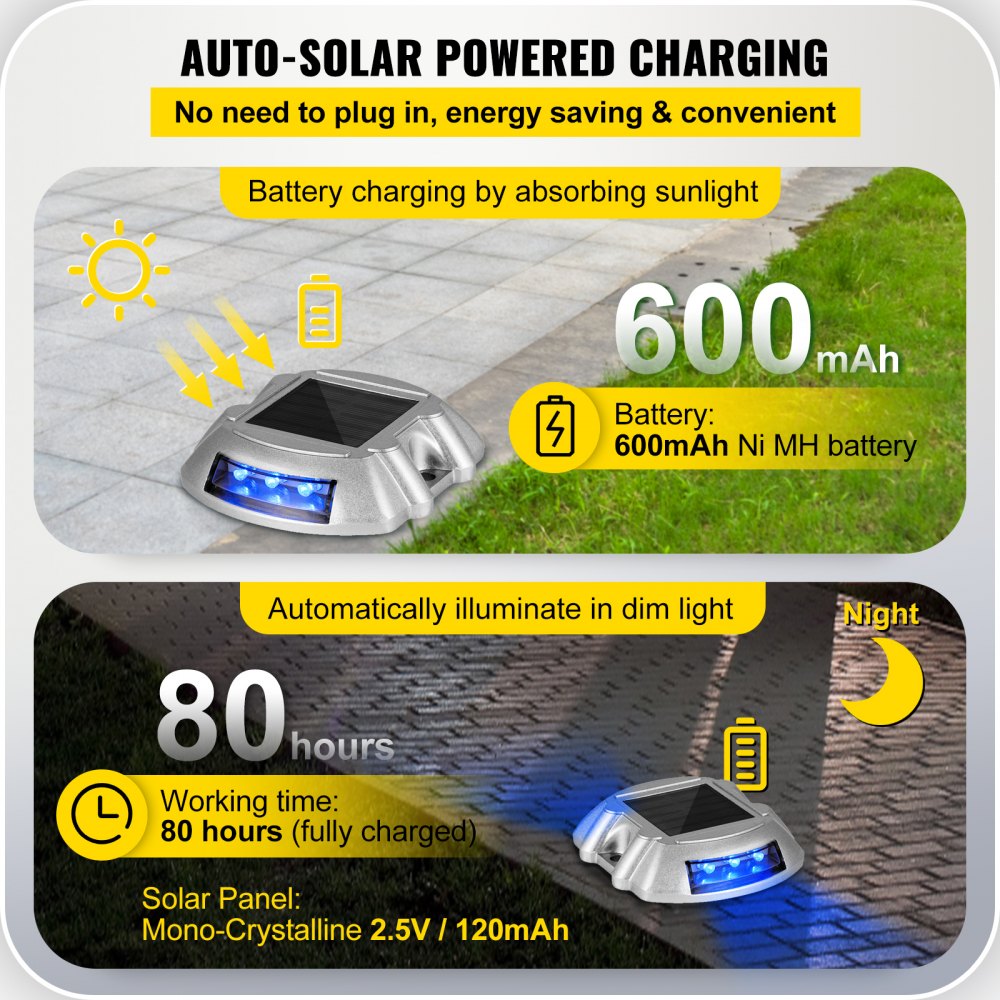 Driveway Lights 24-Pack, Solar Driveway Lights with Switch Button, Solar Deck Lights Waterproof, Wireless Dock Lights 6 LEDs for Path Warning Garden Walkway Sidewalk Steps, LED Bright Blue