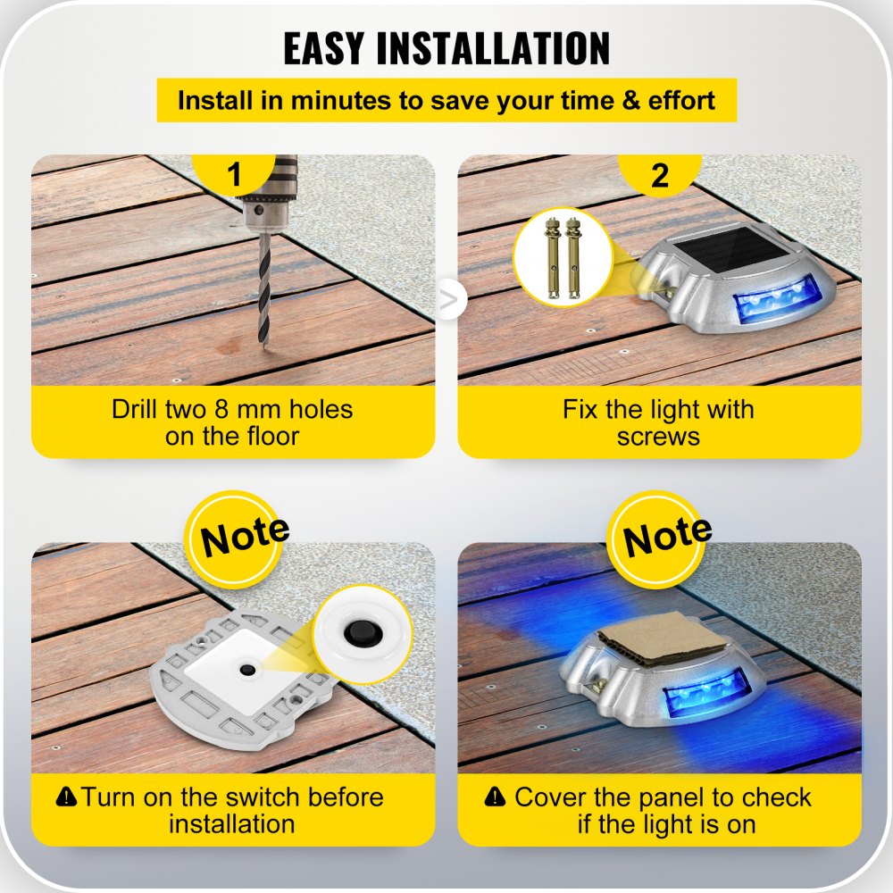 Driveway Lights 24-Pack, Solar Driveway Lights with Switch Button, Solar Deck Lights Waterproof, Wireless Dock Lights 6 LEDs for Path Warning Garden Walkway Sidewalk Steps, LED Bright Blue