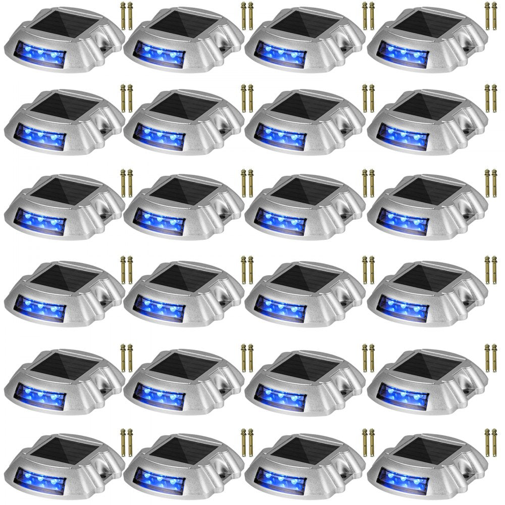 Driveway Lights 24-Pack, Solar Driveway Lights with Switch Button, Solar Deck Lights Waterproof, Wireless Dock Lights 6 LEDs for Path Warning Garden Walkway Sidewalk Steps, LED Bright Blue