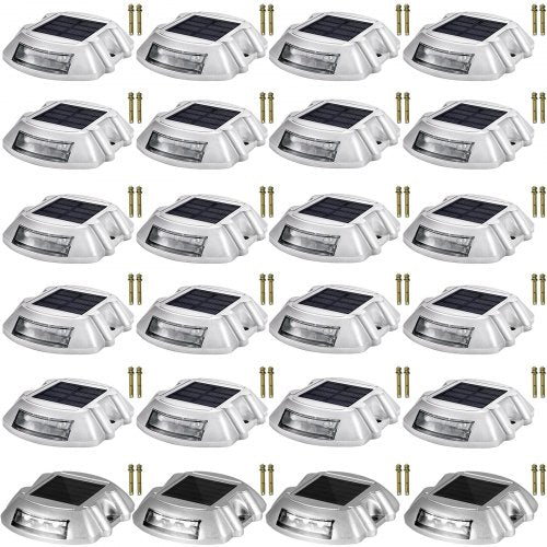 Driveway Lights 24-Pack Solar Driveway Lights Bright White with Screw Solar Deck Lights Outdoor Waterproof Wireless Dock Lights 6 LEDs for Path Warning Garden Walkway Sidewalk Steps