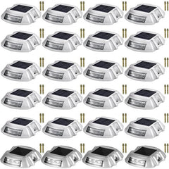 Driveway Lights 24-Pack Solar Driveway Lights Bright White with Screw Solar Deck Lights Outdoor Waterproof Wireless Dock Lights 6 LEDs for Path Warning Garden Walkway Sidewalk Steps